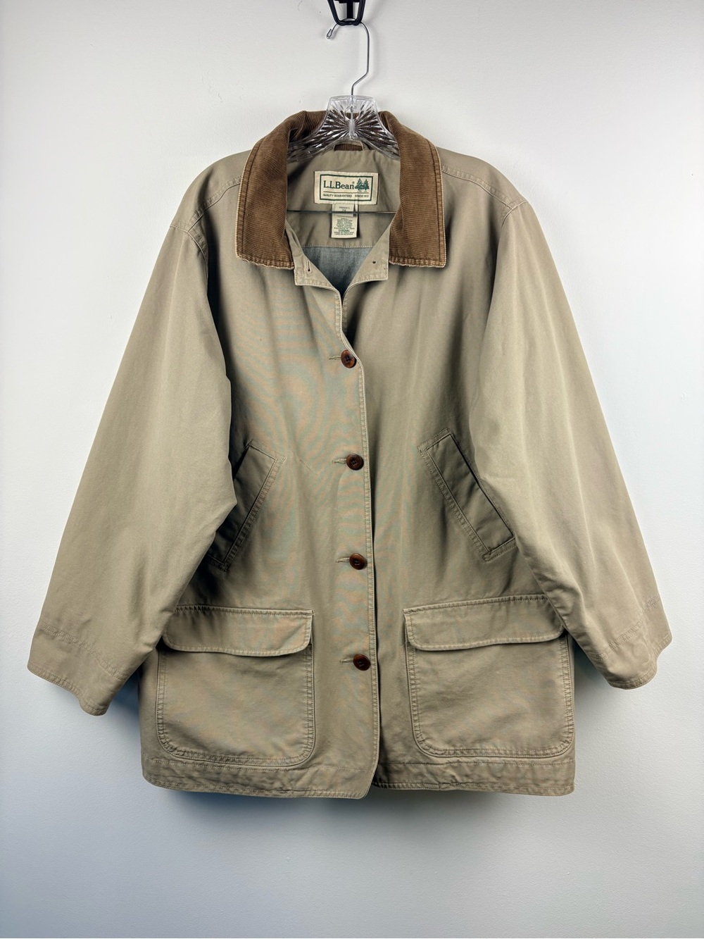 VTG L.L. Bean Tan Canvas Chore Barn Jacket Brown Corduroy Collar Women’s Sz 2X